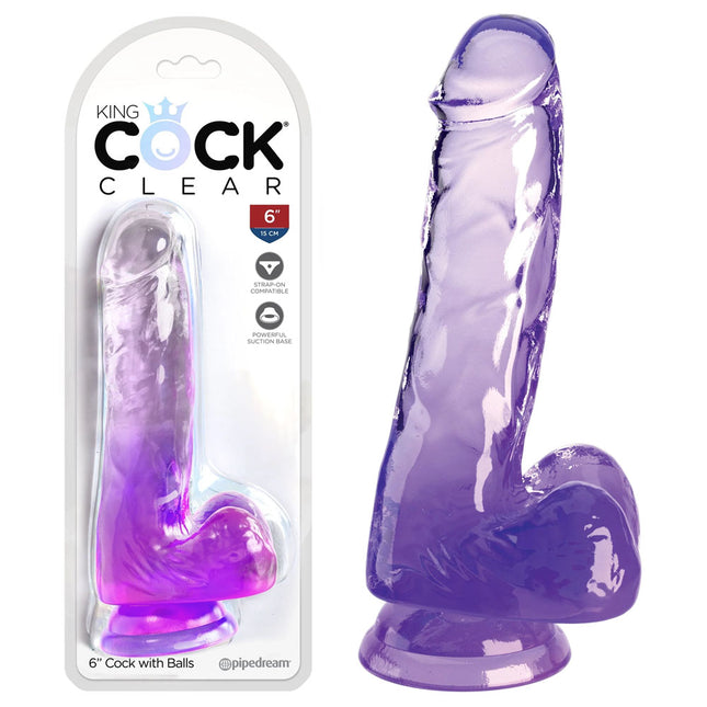 King Cock Clear 6'' Purple Realistic Dildo with Balls