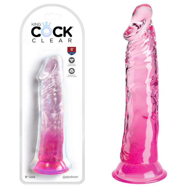 King Cock Clear 8 Inch Pink Dildo with Case