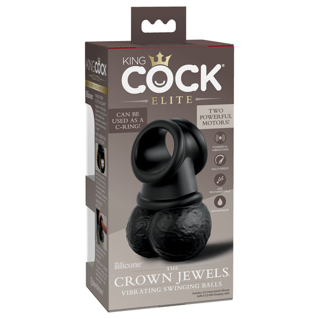 King Cock Elite Crown Jewels Vibrating Swinging Balls Box Front Side View