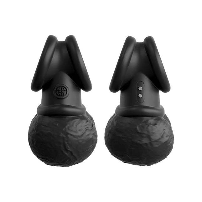 King Cock Elite Crown Jewels Vibrating Swinging Balls with Cock Ring Black Rear and Front View