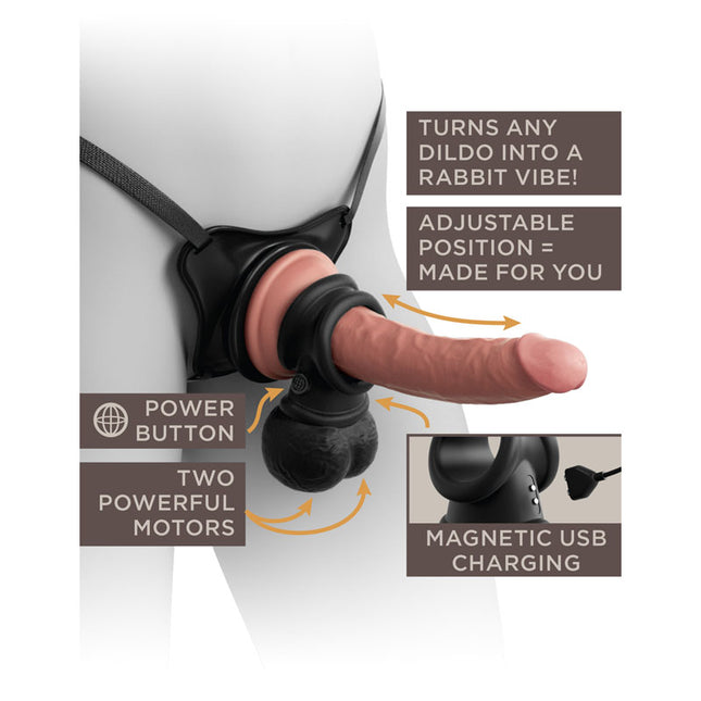 Features Diagram of the King Cock Elite Crown Jewels Vibrating Swinging Balls with Cock Ring Black on Penis