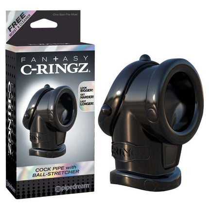 Fantasy C-ringz Cock Pipe With Ball Stretcher - Black Cock &amp; Ball Rings