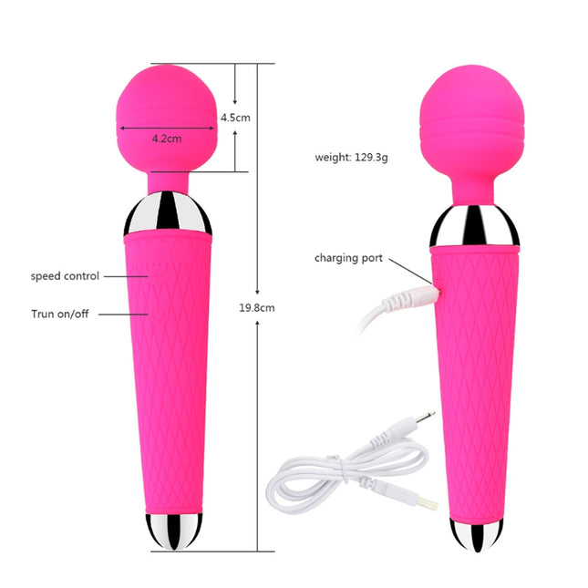 Pink 10 Vibrating Patterns Wand Massager Size Chart