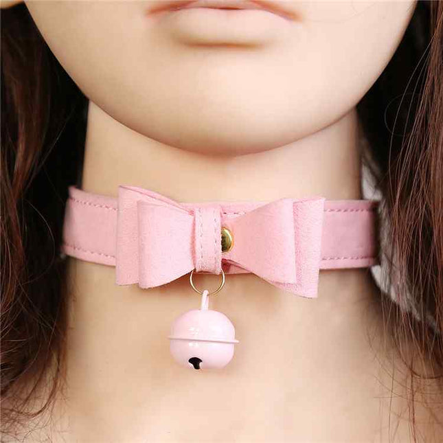 Pink Bell Choker on Female Neck