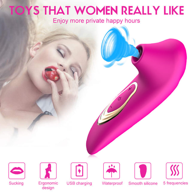 Pink Clitoris Suction Vibrator 5 Sucking Modes Rechargeable Women Sex Toys