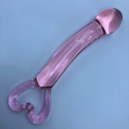 Pink Crystal Heart Wavy Glass Dildo 8 Inch