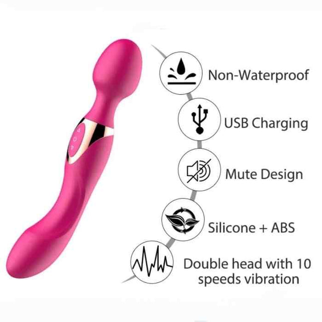 Pink Curved Double Ended Wand Massager Features