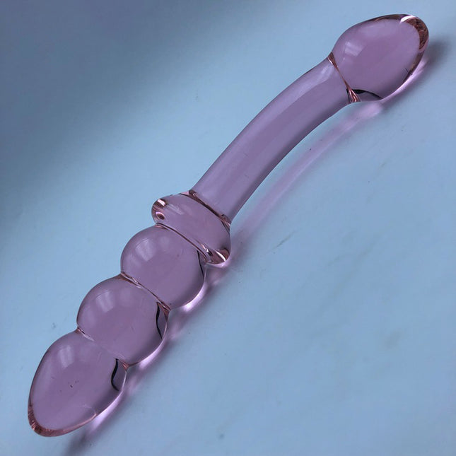 Pink Glass Double Ended Beaded G Spot Dildo at 45 Degree Angle