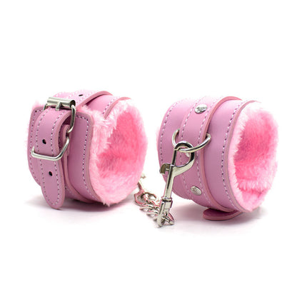 Pink Soft Leather Handcuffs Bondage Toys