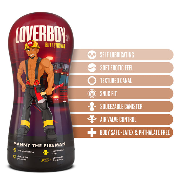 Product Features Diagram of Loverboy Manny The Fireman Tan Male Ass Stroker