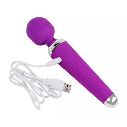 Purple 10 Vibrating Patterns Wand Massager USB Rechargaeble Diagram