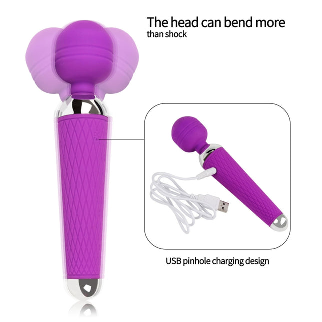 Purple 10 Vibrating Patterns Wand Massager with Bendable Head Diagram