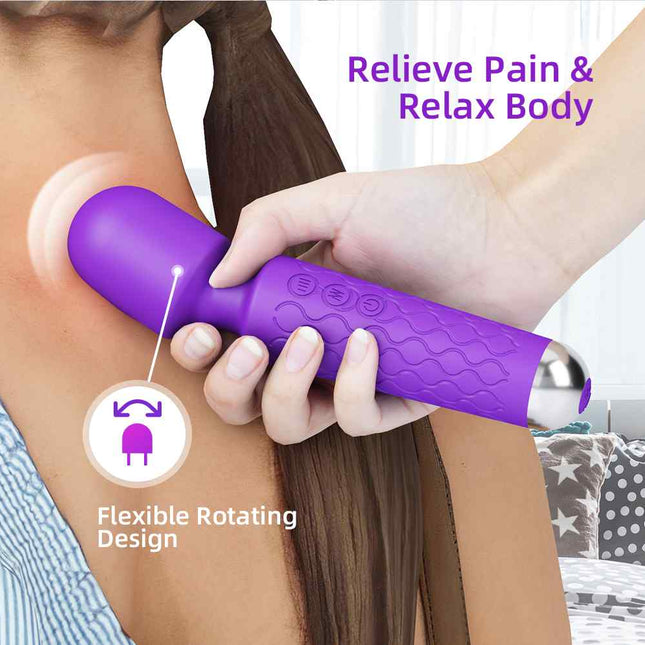 Purple 20 Vibrating Patterns Wand Massager Sex Toy Female Neck