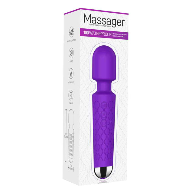 Purple 20 Vibrating Patterns Wand Massager White Case Rectangle Box