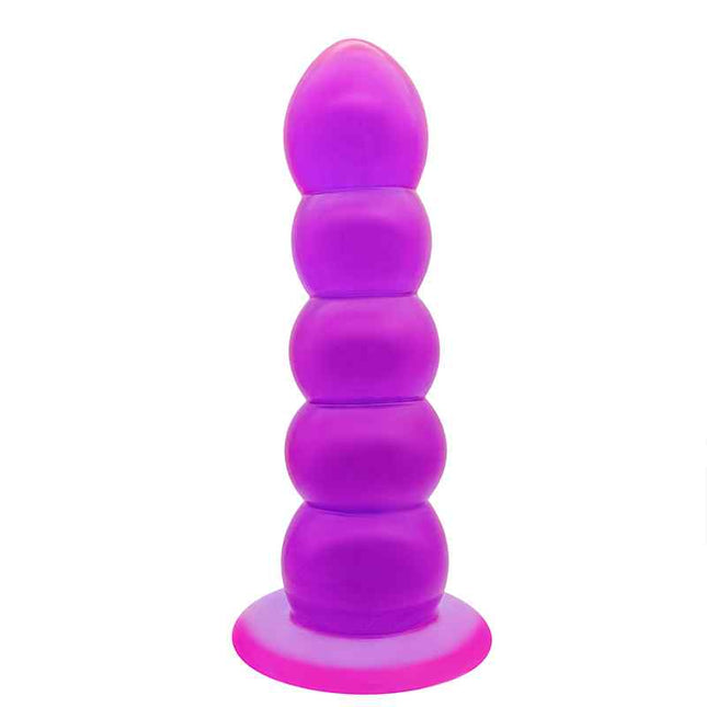 Purple Beaded Anal Dildo with Suction Cup Base 8 Inch