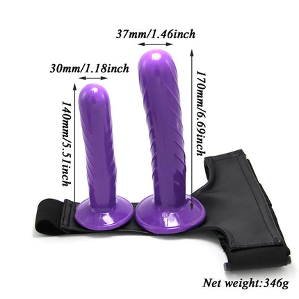 Purple Black Harness Strap On Double Dildo