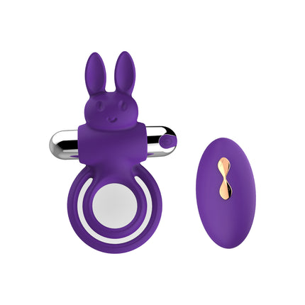 Purple Happy Rabbit USB Rechargeable Vibrating Cock Ring