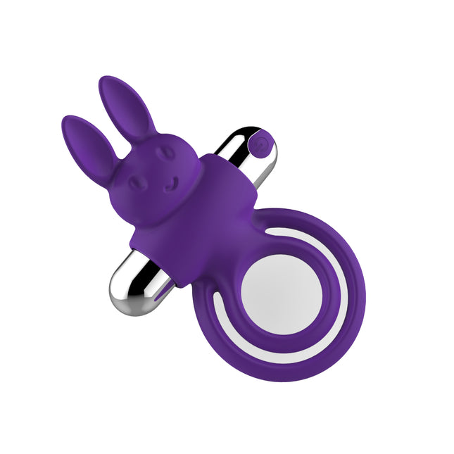 Purple Happy Rabbit USB Rechargeable Vibrating Cock Ring Laying Flat