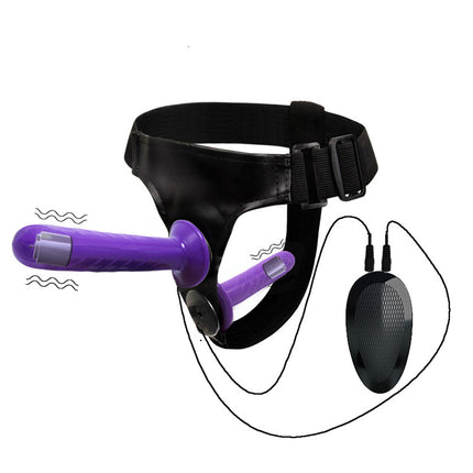 Purple Vibrating Harness Strap On Double Dildo