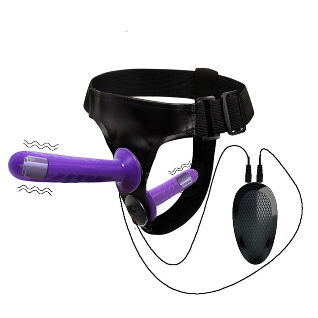 Purple Vibrating Harness Strap On Double Dildo