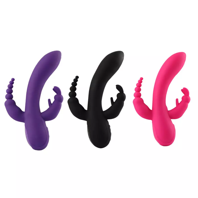  Purple Black and Pink Double Penetration Rabbit Vibrators