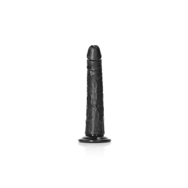 REALROCK Realistic Slim Dildo with Suction Cup - 20.5cm - Black 20.5 cm 8 Inch Front View