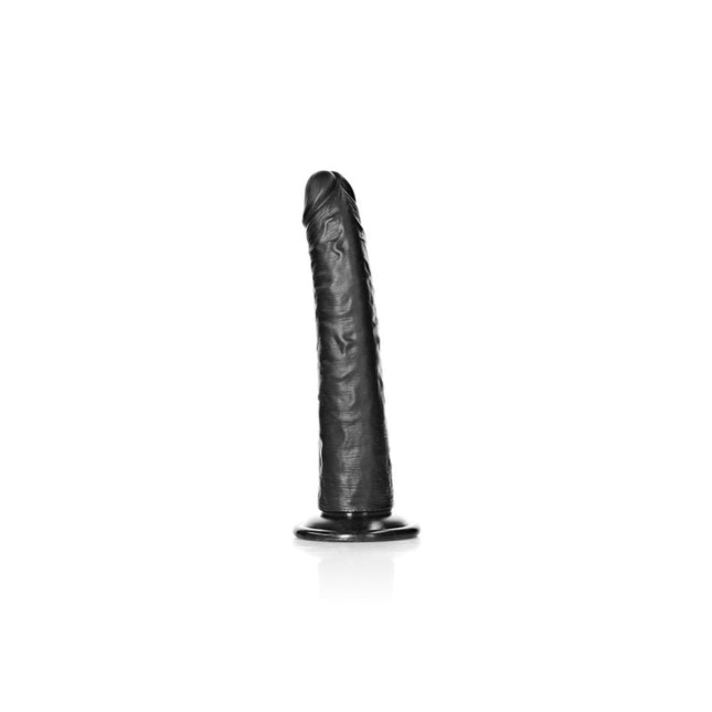 REALROCK Realistic Slim Dildo with Suction Cup - 20.5cm - Black 20.5 cm 8 Inch Side View