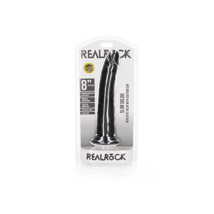 REALROCK Realistic Slim Dildo with Suction Cup - 20.5cm - Black 20.5 cm 8 Inch Box Only