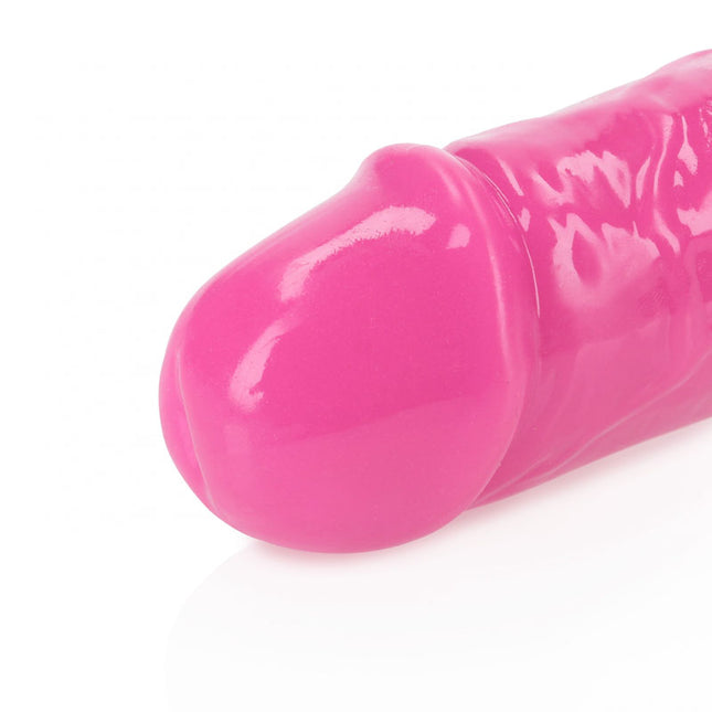 tip of penis of a pink 15 inch dildo