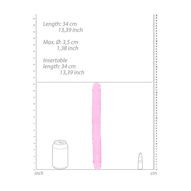 Size Chart 34cm of REALROCK 14 Inch Curved Double Ended Dildo - Pink