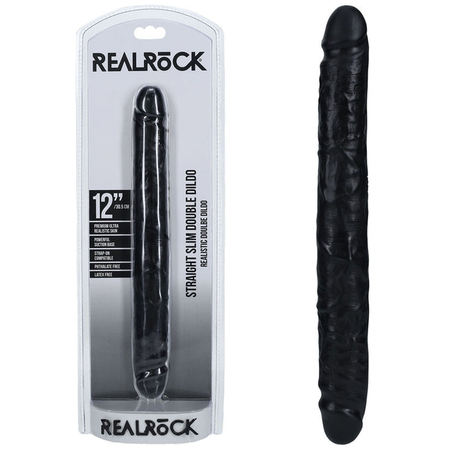 REALROCK 12 Inch Slim Double Dildo - Black