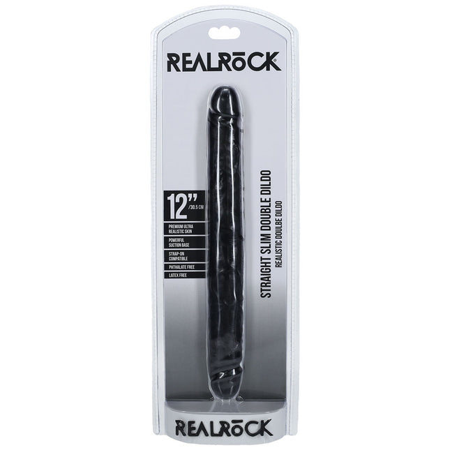 REALROCK 12 Inch Slim Double Dildo - Black