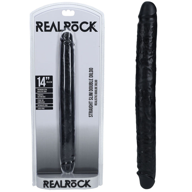 REALROCK 14 Inch Slim Double Dildo - Black