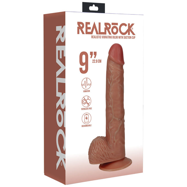 REALROCK 9 Inch Vibrating Dildo with Balls - Tan