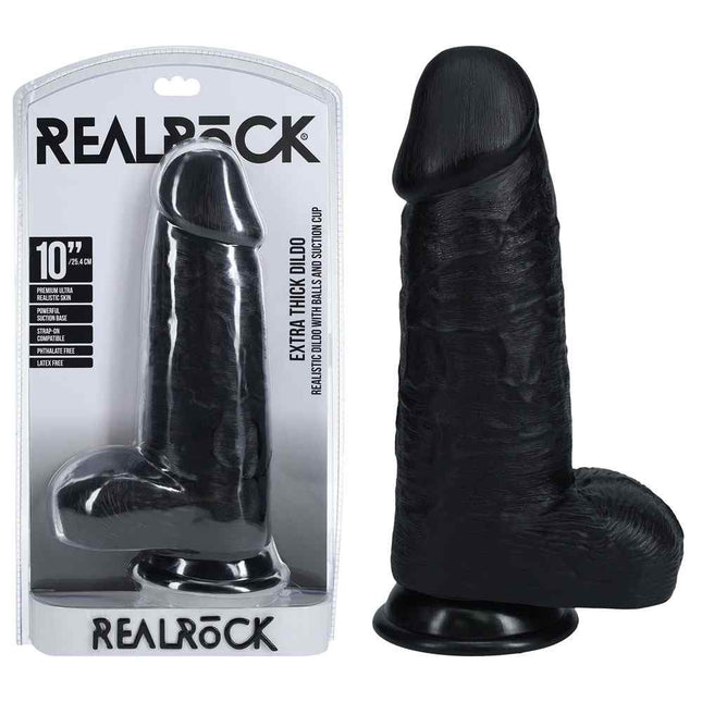 REALROCK 10 Inch Extra Thick Dildo with Balls Black