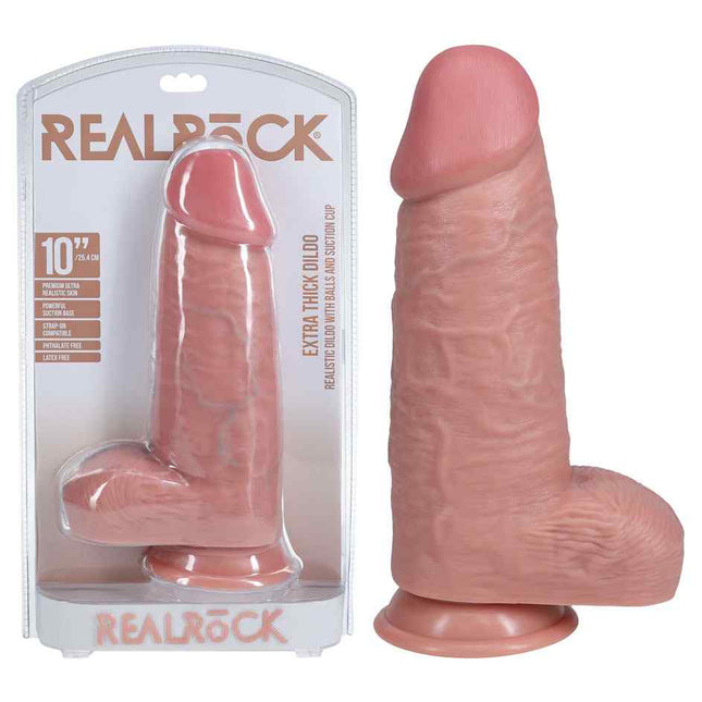 REALROCK 10 Inch Extra Thick Dildo with Balls Flesh