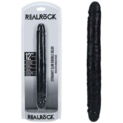 REALROCK 12 Inch Slim Double Dildo - Black with Case