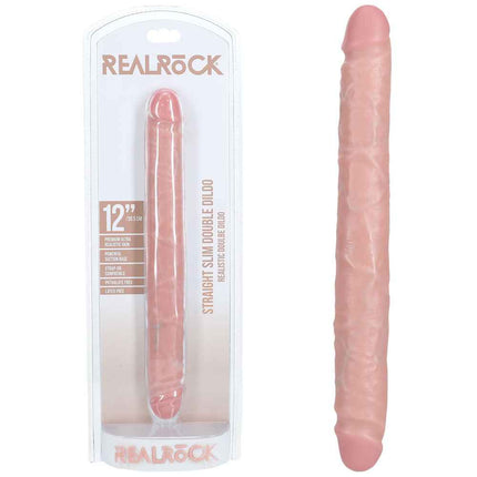 REALROCK 12 Inch Slim Double Dildo - Flesh with Case