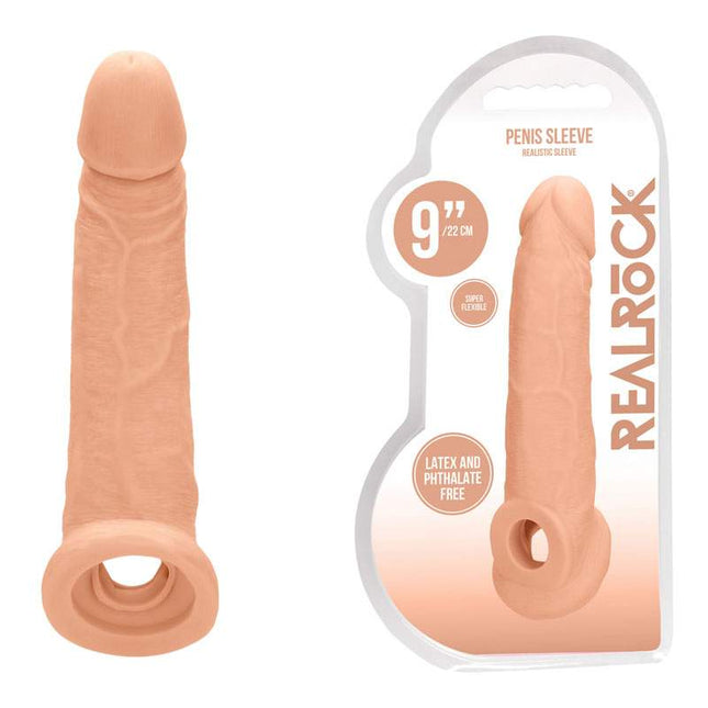 REALROCK 9 Inch Realistic Penis Extender with Rings Flesh