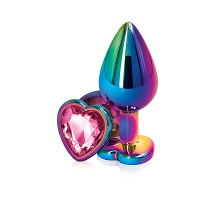 Rear Assets Multi Coloured Heart Butt Plug with Pink Gem