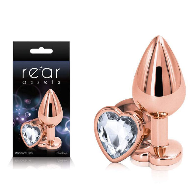 Rear Assets Rose Gold Heart Medium Butt Plugs with Case