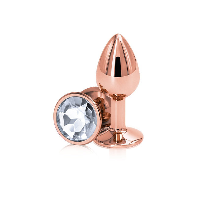 Rear Assets Rose Gold Clear Small Butt Plug Standing