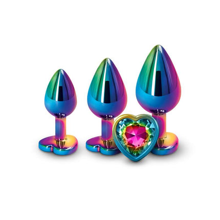 Rear Assets Trainer Kit - Multicolour - Rainbow Heart Metal Butt Plugs 3pc