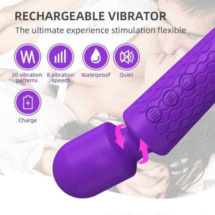 Rechargeable Purple 20 Vibrating Patterns Wand Massager How to Use