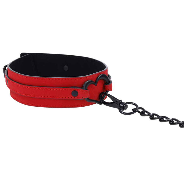 Red Collar with Heart Shape and Black Chain