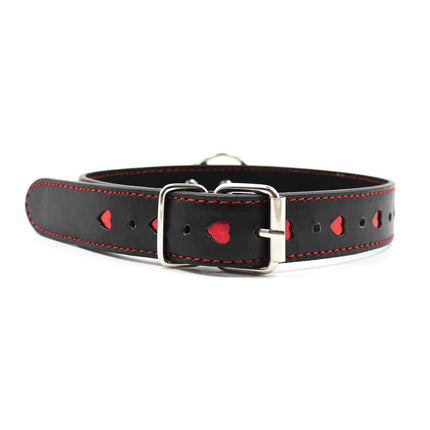 Black Leather Choker Set with Red Lovehearts