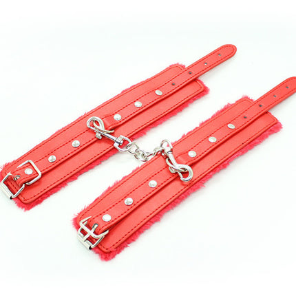 Red Soft Leather Handcuffs Bondage Toys