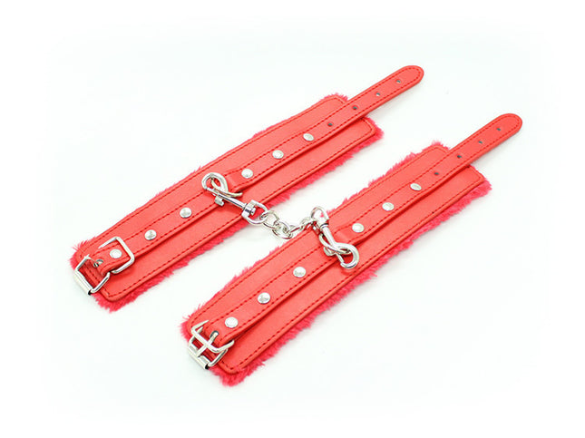 Red Soft Leather Handcuffs Bondage Toys