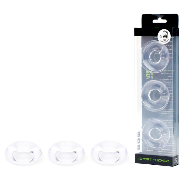 Sport Fucker Rubber Cockring - Clear 3 pack