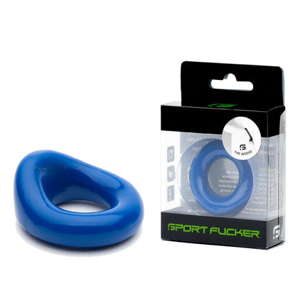 Sport Fucker Wedge Rubber Cock Ring Blue with Case front view